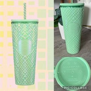 Starbucks Mint pastel Green Jewelled Cold Cup with Straw, Summer 2024 24oz NWOT